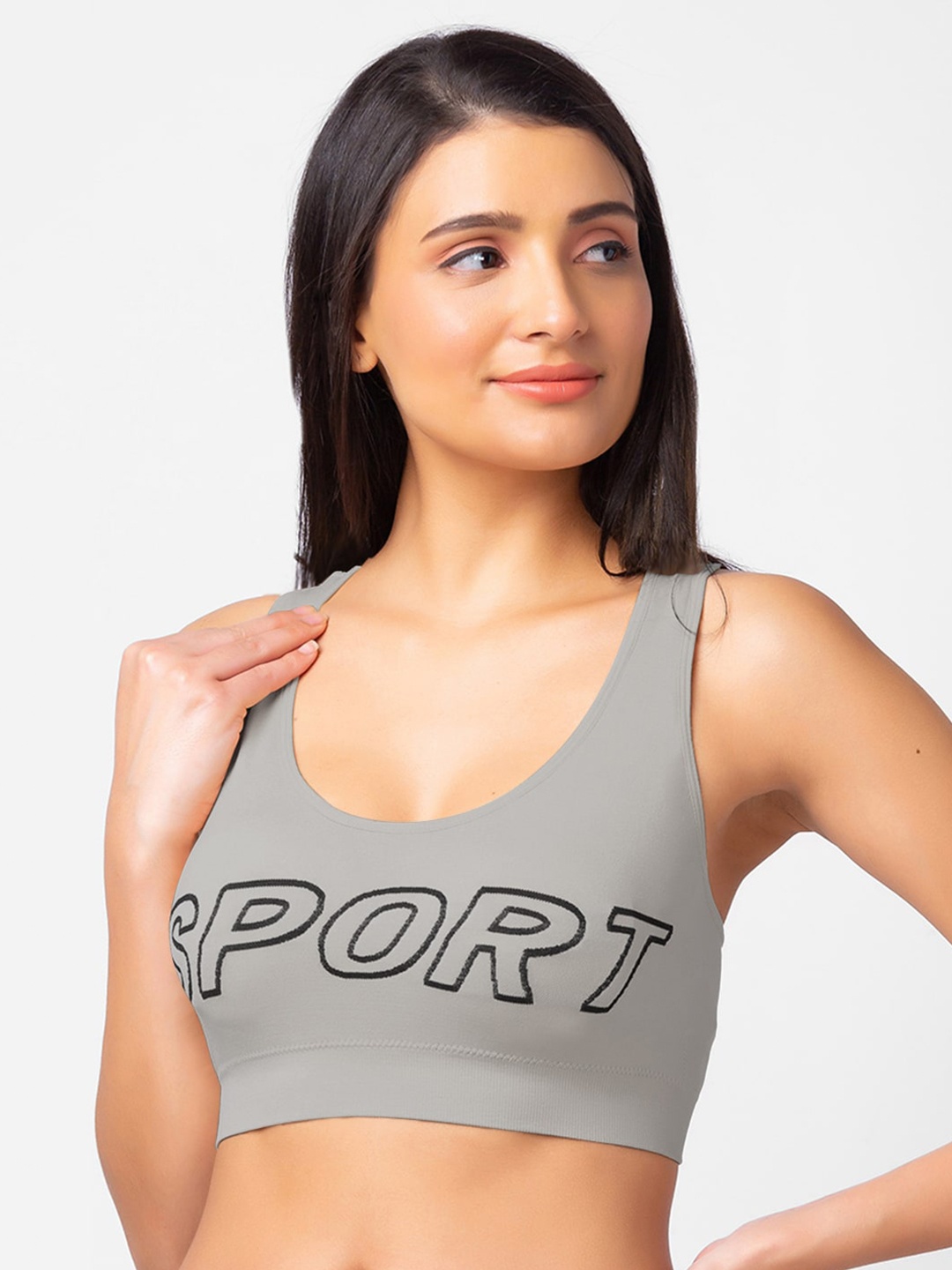 

FashionRack Typography Anti-Odour Seamless Cotton Sports Bra, Grey