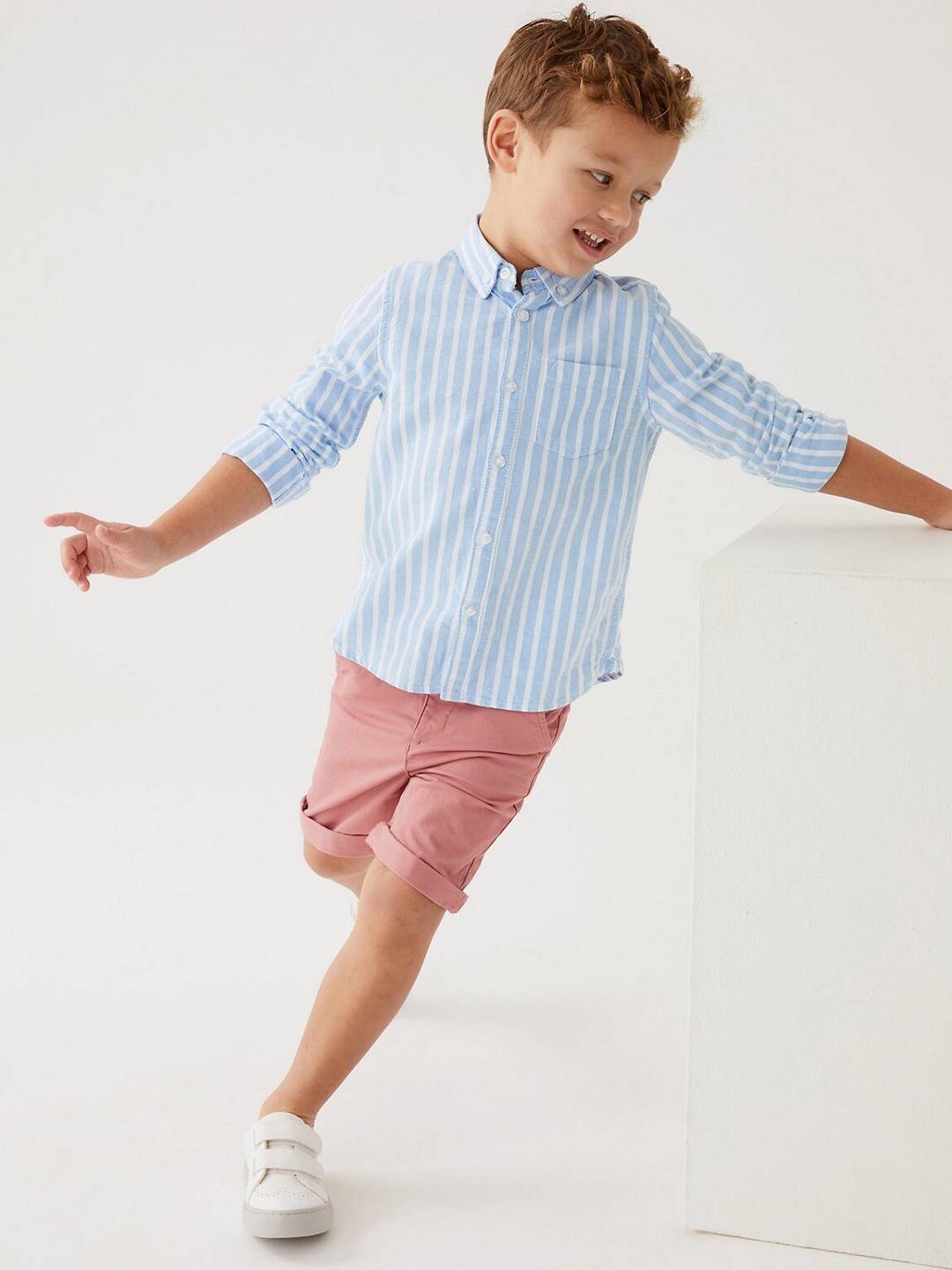 

Marks & Spencer Boys Striped Pure Cotton Casual Shirt, Blue