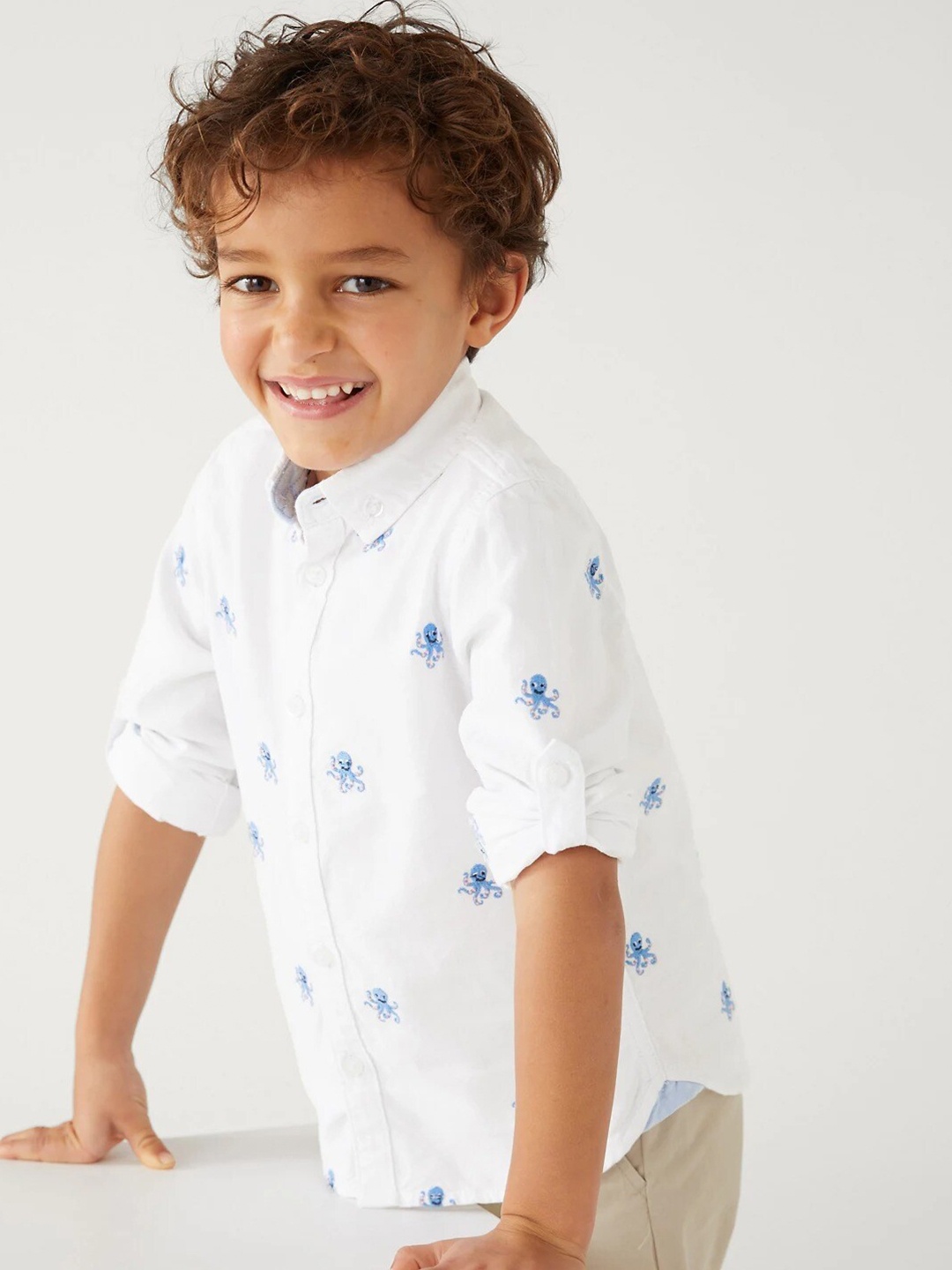 

Marks & Spencer Boys Embroidered Roll-Up Sleeves Pure Cotton Casual Shirt, White