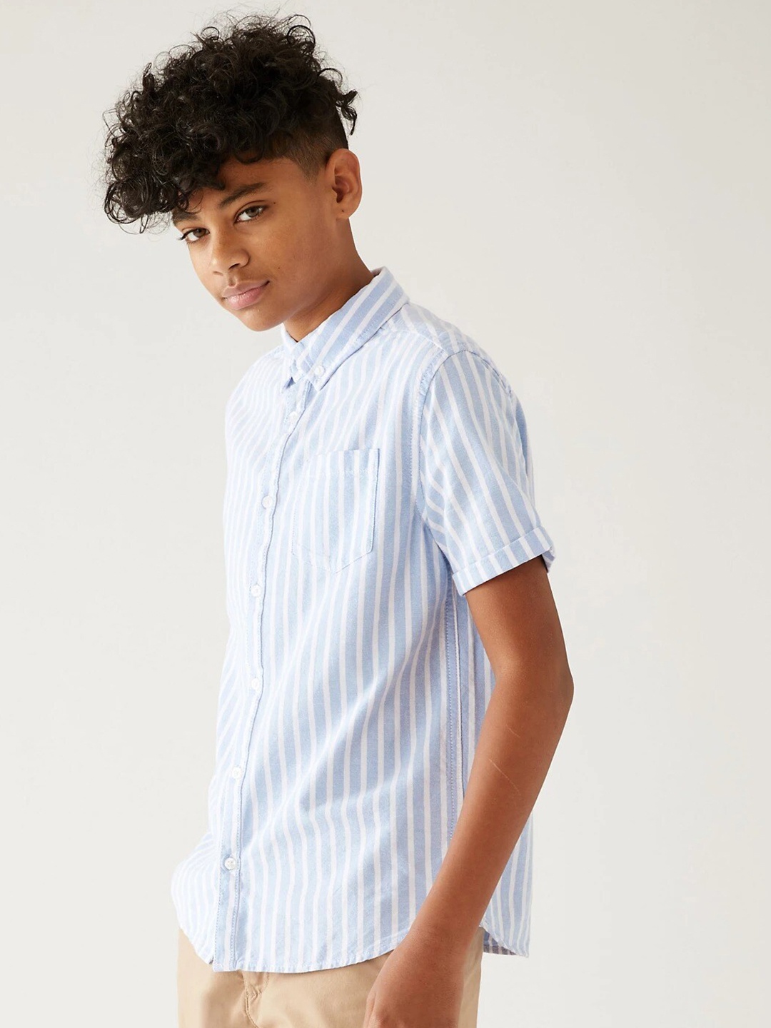 

Marks & Spencer Boys Striped Cotton Casual Shirt, Blue