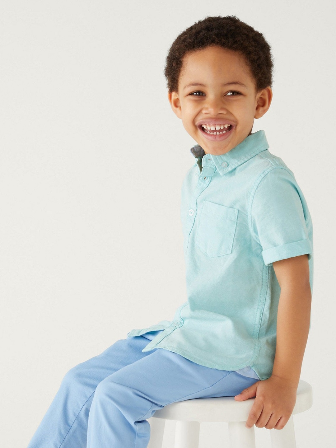 

Marks & Spencer Boys Spread Collar Cotton Casual Shirt, Blue