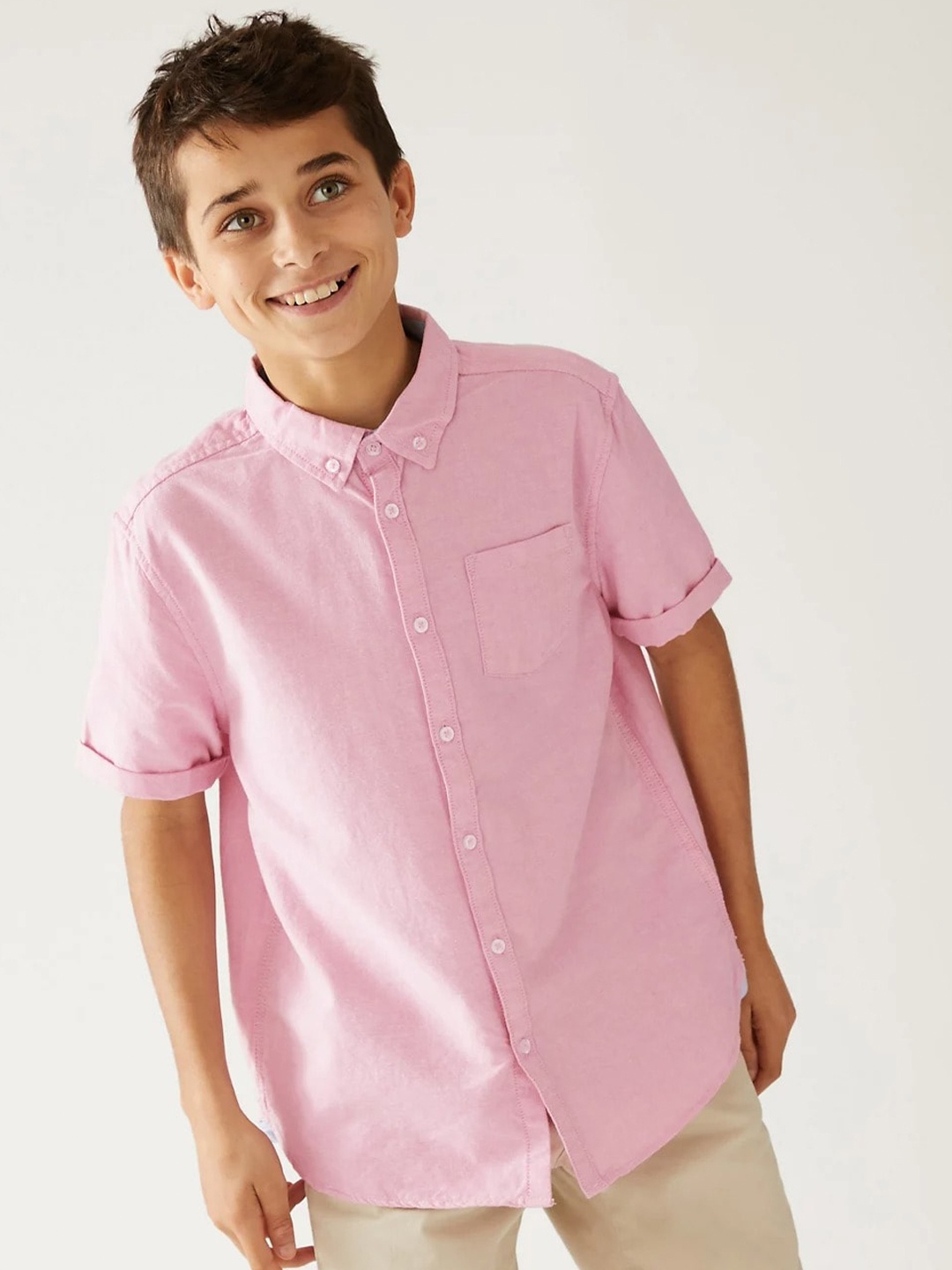 

Marks & Spencer Boys Button-Down Collar Pure Cotton Casual Shirt, Pink