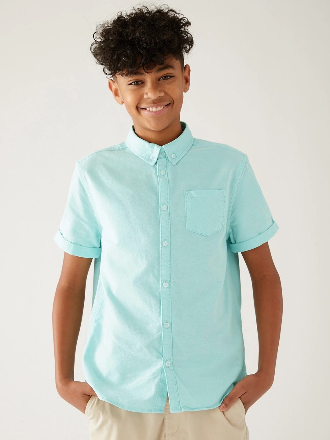 

Marks & Spencer Button-Down Collar Cotton Casual Shirt, Green