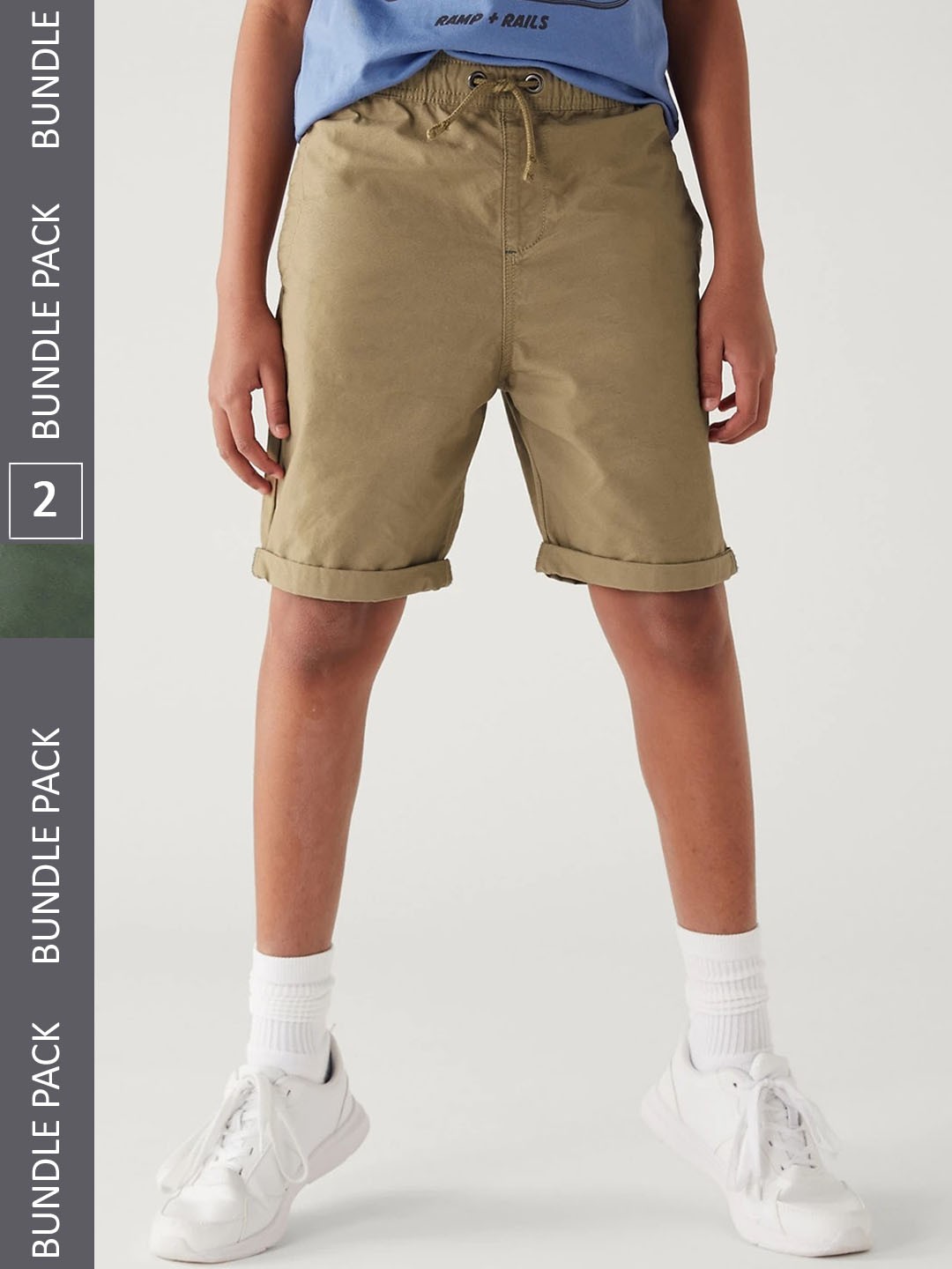 

Marks & Spencer Boys Pack Of 2 Mid-Rise Cotton Shorts, Khaki