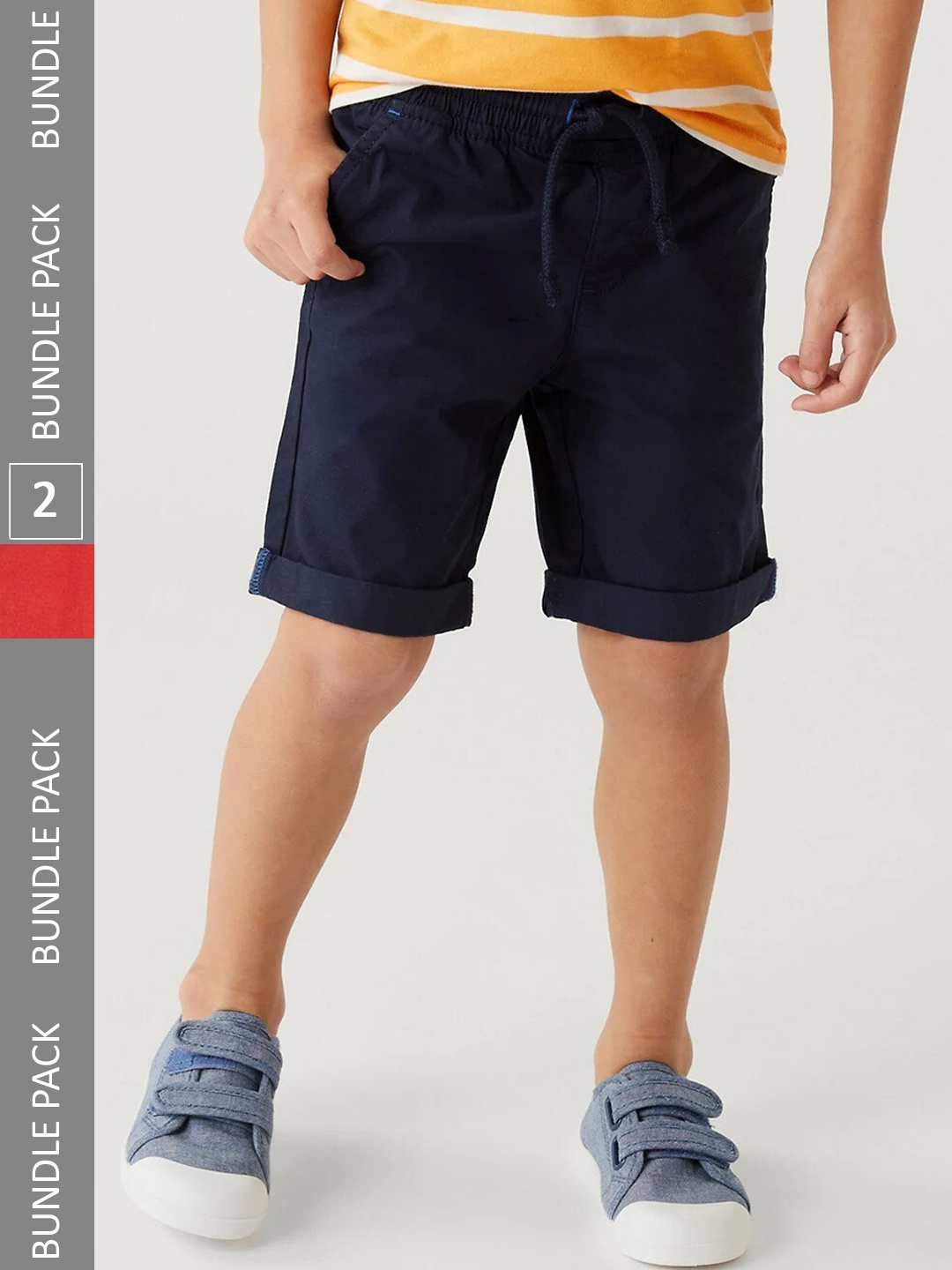 

Marks & Spencer Boys Pack Of 2 Mid-Rise Cotton Shorts, Navy blue