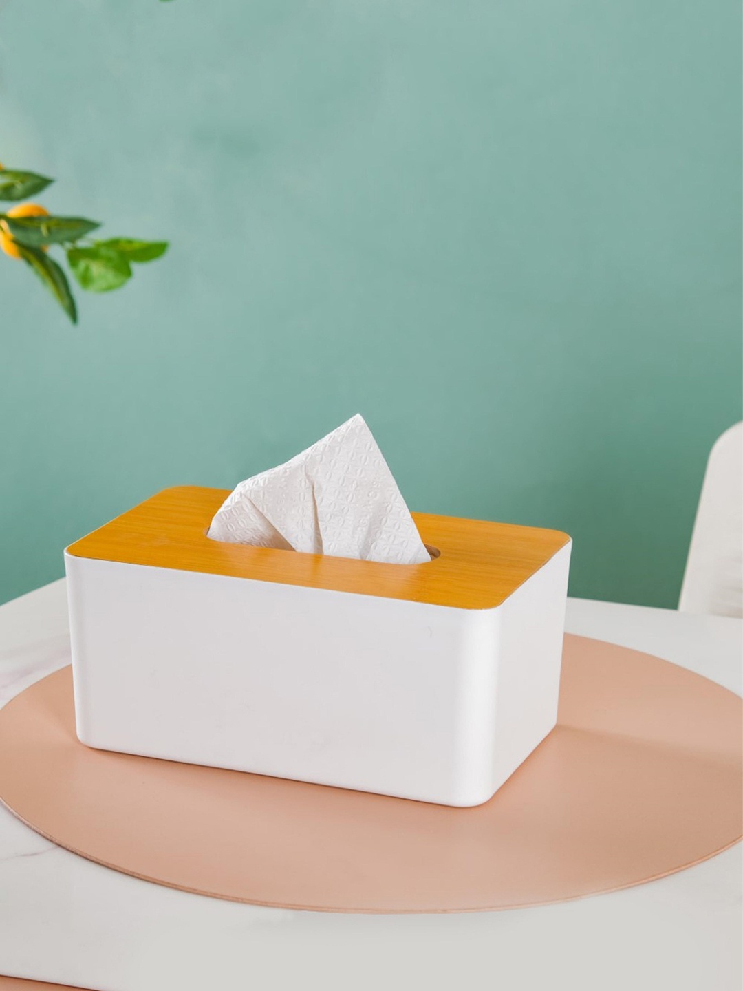 

Nestasia White Tissue Box Holder With Wooden Lid