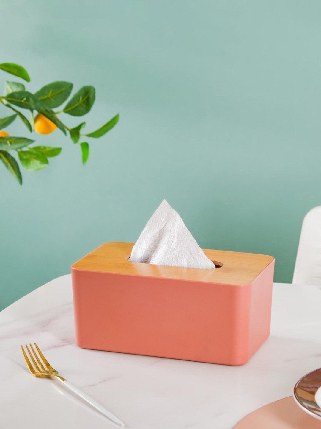 

Nestasia Pink Tissue Box Holder With Wooden Lid
