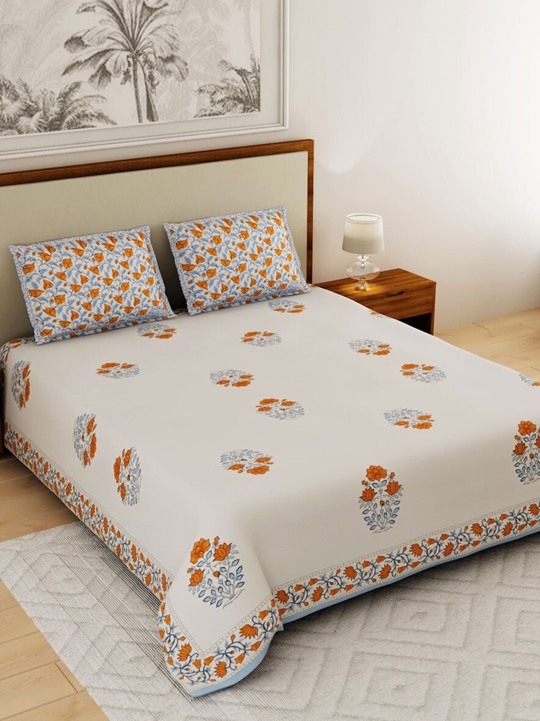 

Salona Bichona Jaipur Gharana White 144 TC Flat Cotton Queen Bedsheet & 2 Pillow Covers