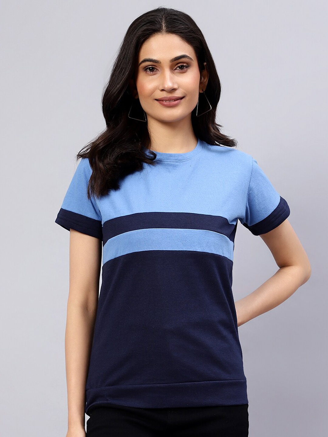 

DIAZ Colourblocked Cotton T-shirt, Navy blue