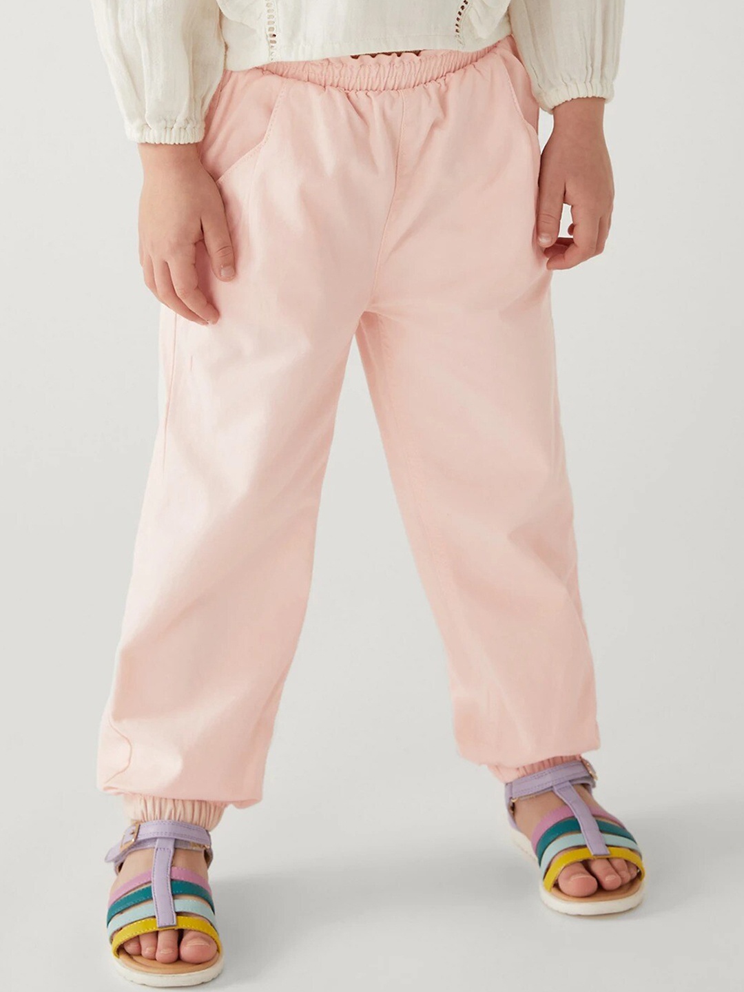 

Marks & Spencer Girls High-Rise Regular Fit Cotton Trousers, Pink