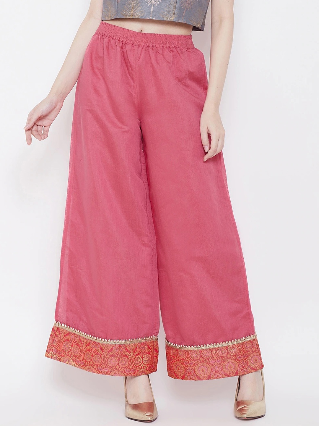 

Be Indi Women Ethnic Motifs Hem Design Wide Leg Ethnic Palazzos, Fuchsia