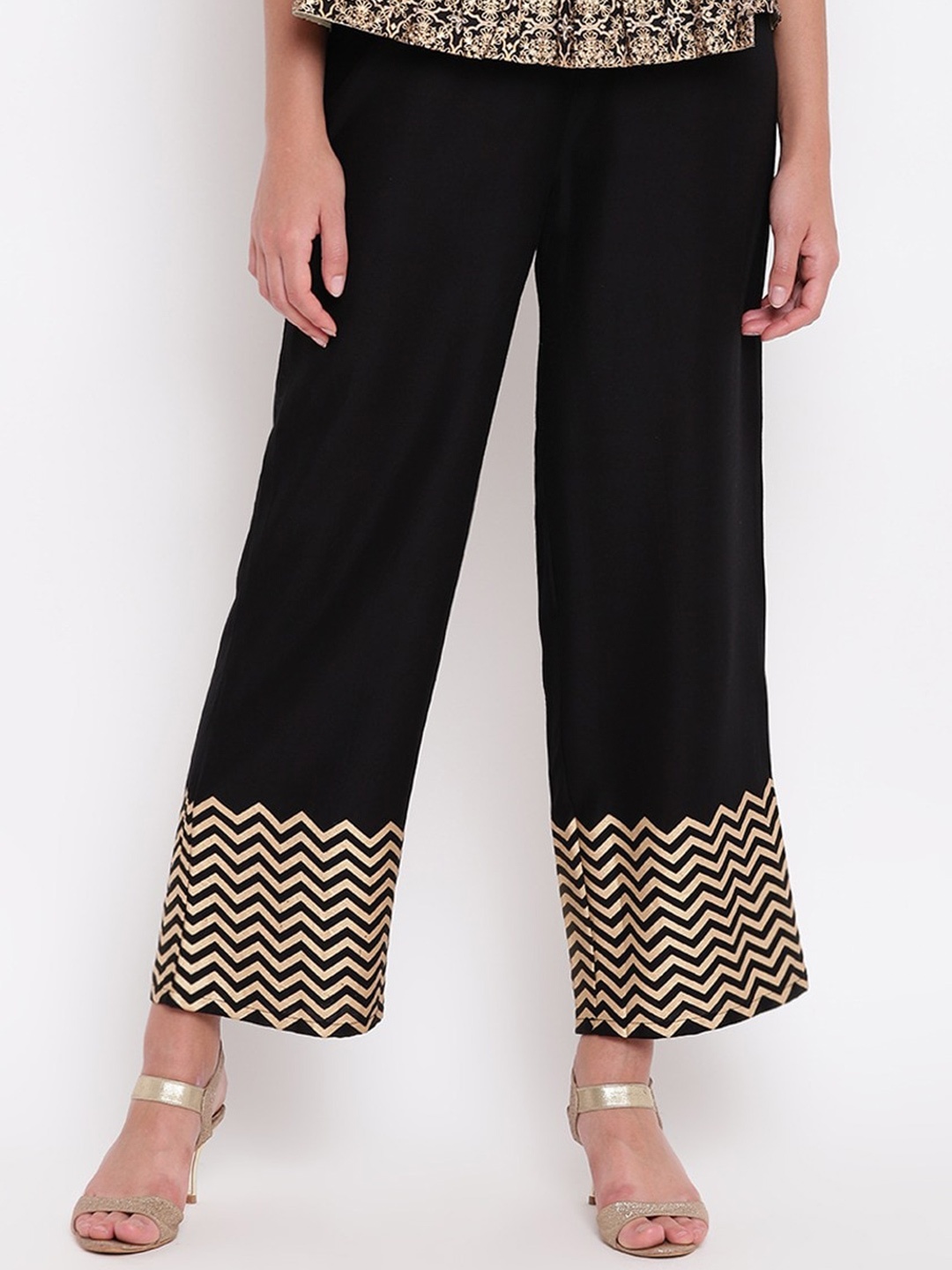 

Be Indi Women Hem Design Straight Fit Ethnic Palazzos, Black