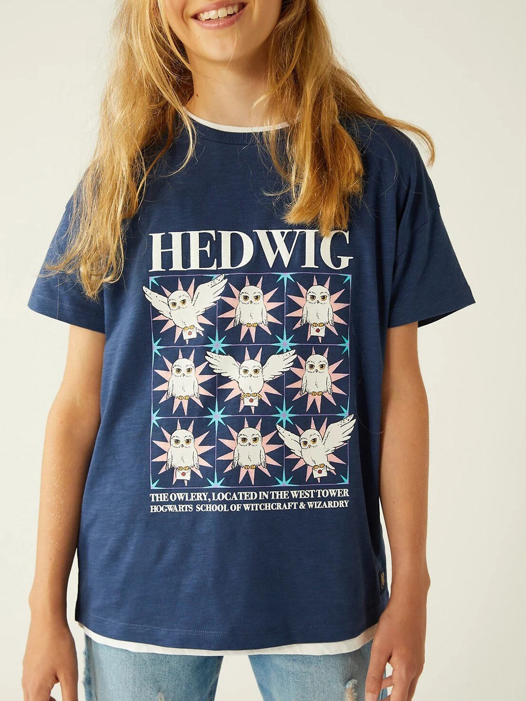 

Marks & Spencer Girls Hedwig Printed Drop Shoulder Pure Cotton T-shirt, Blue