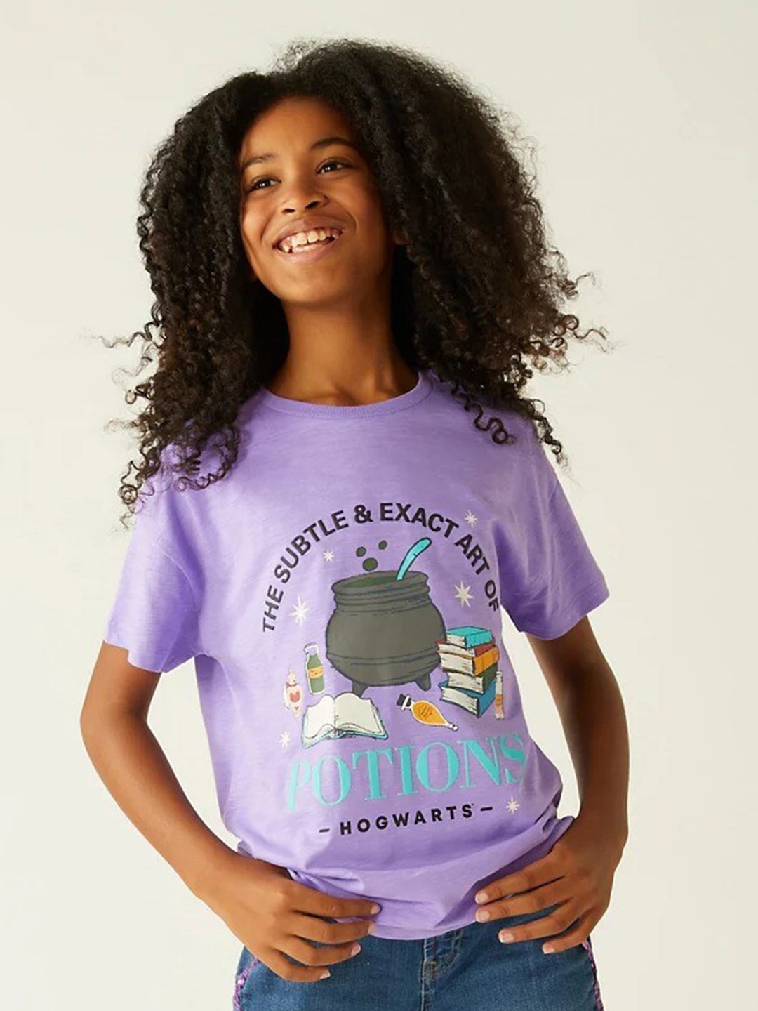 

Marks & Spencer Round Neck Graphic Printed Cotton T-shirt, Purple