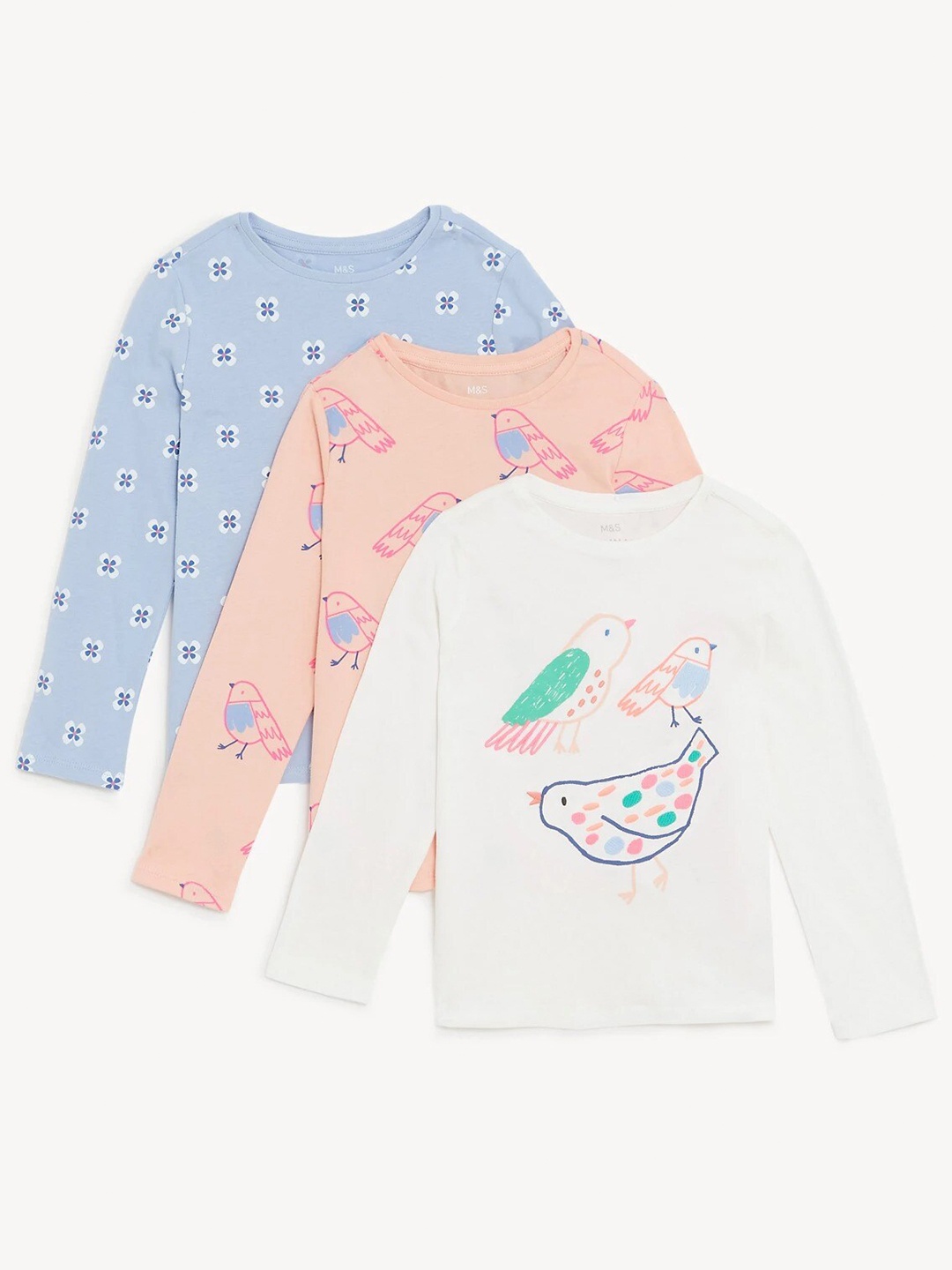 

Marks & Spencer Girls Pack of 3 Conversational Printed Pure Cotton T-shirt, Blue