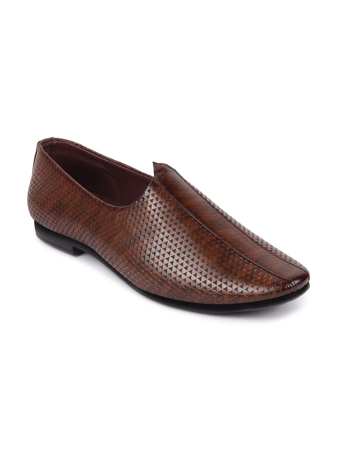 

FAUSTO Men Textured Lightweight Mojaris, Brown