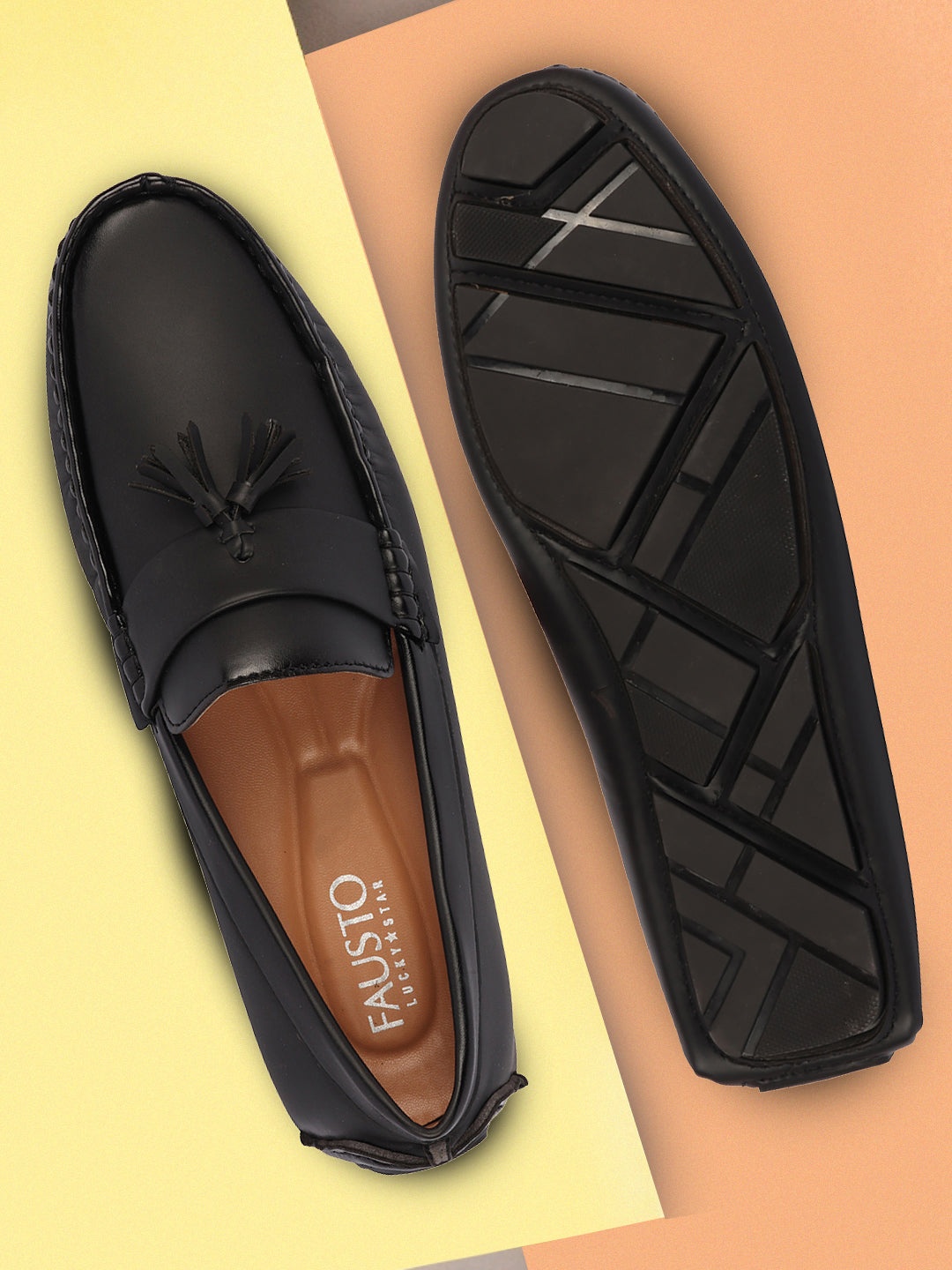

FAUSTO Men Round Toe Lightweight Tassel Loafers, Black