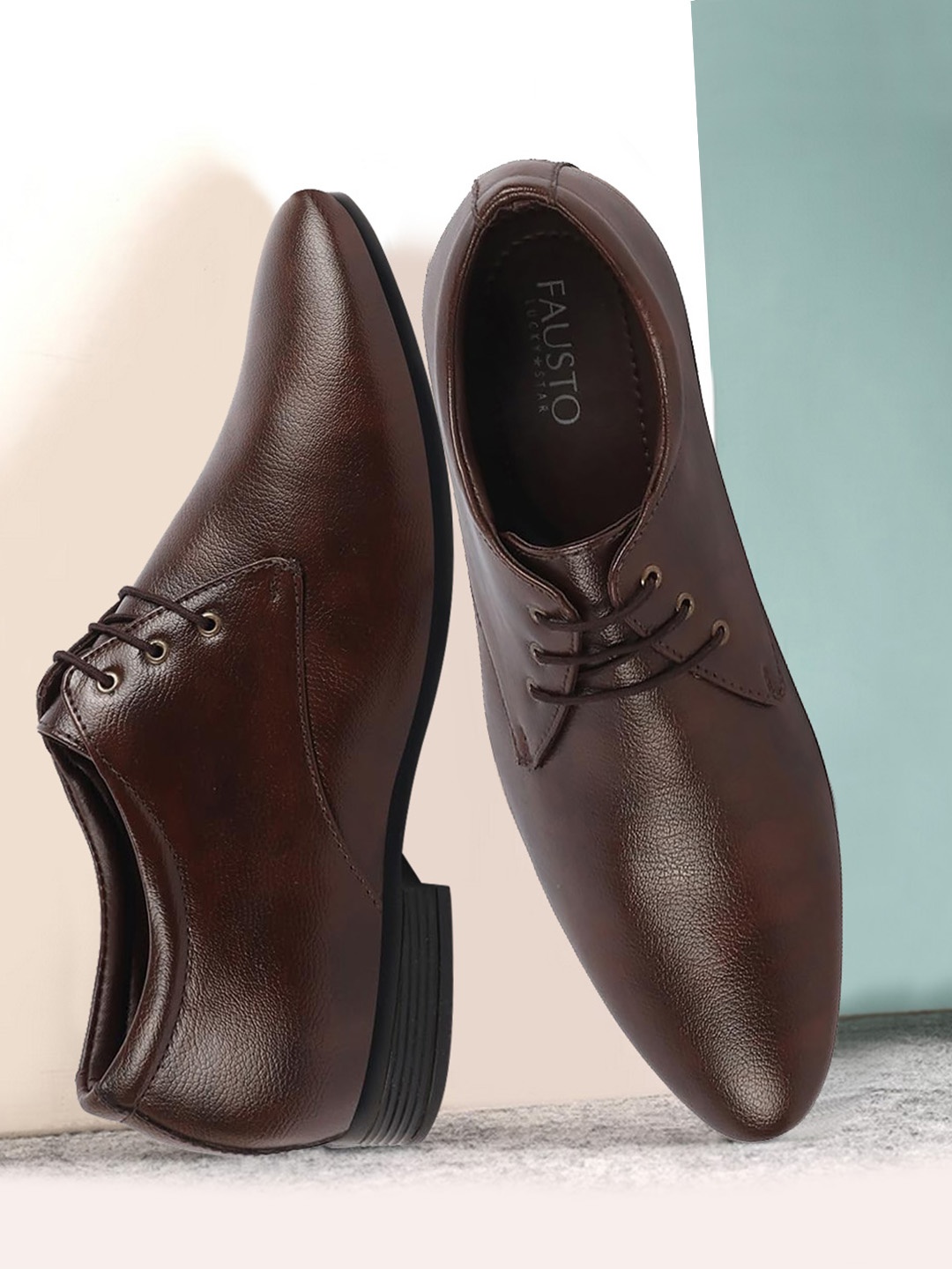 

FAUSTO Men Pointed Toe Lace Up Formal Derbys, Brown