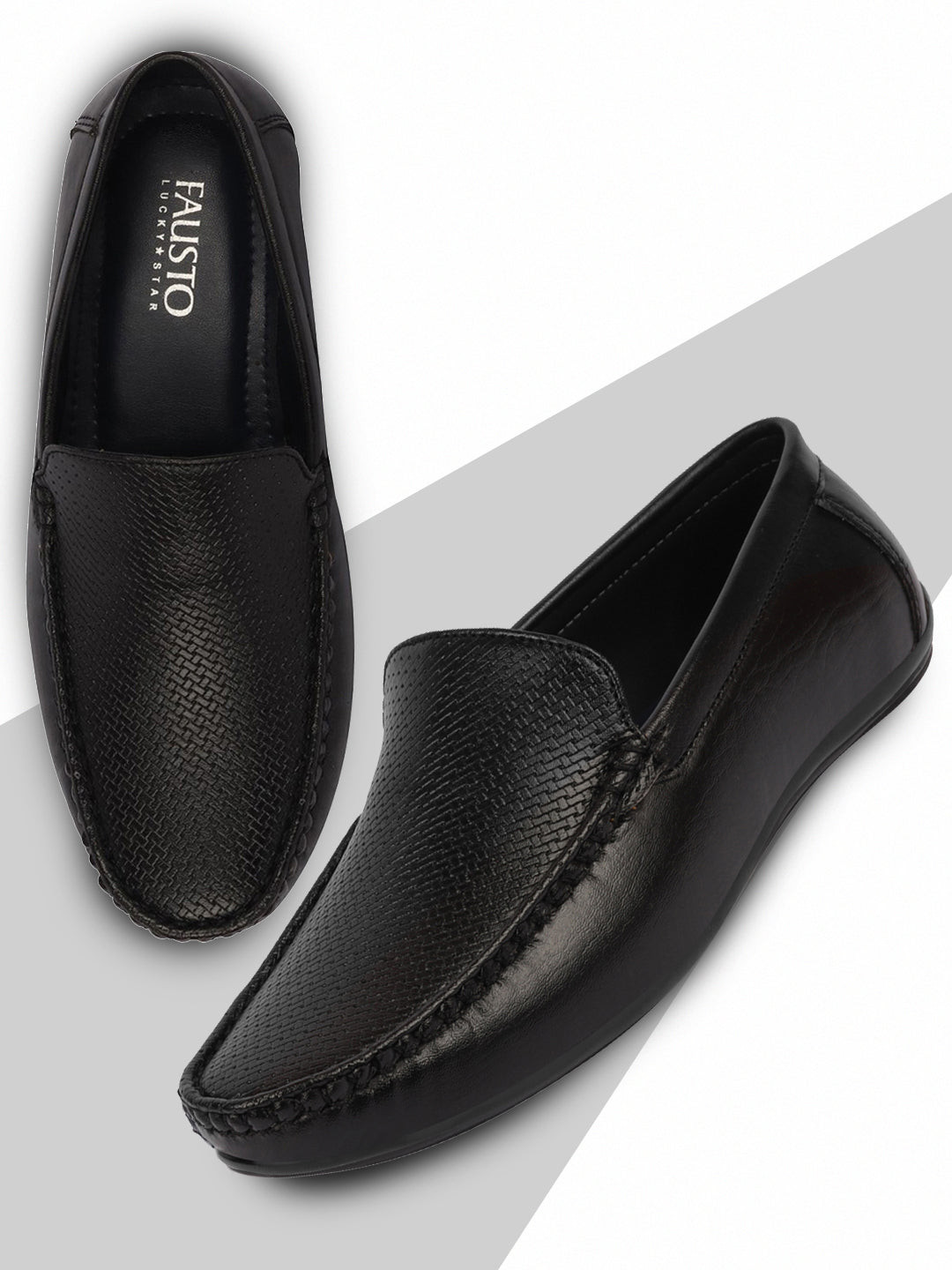 

FAUSTO Men Textured Lightweight Loafers, Black