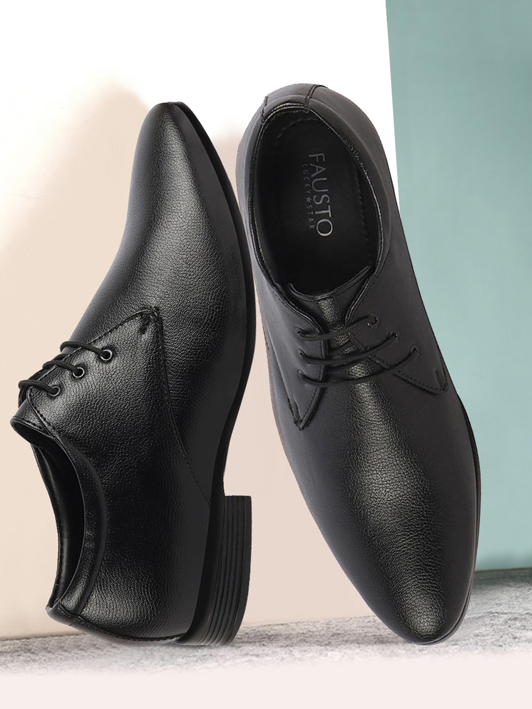 

FAUSTO Men Solid Lace Up Formal Derbys, Black
