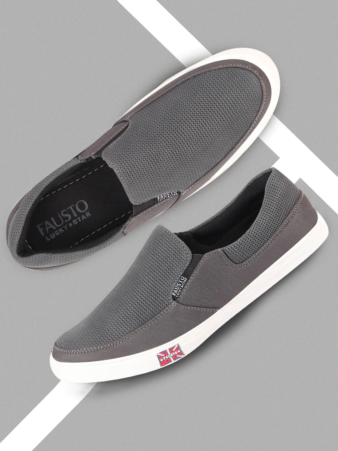 

FAUSTO Men Woven Design Lightweight Slip-On Sneakers, Grey