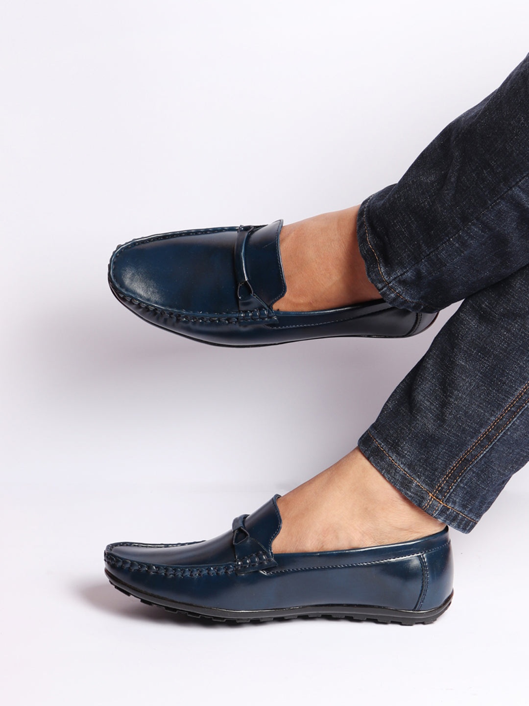 

FAUSTO Men Lightweight Horsebit Loafers, Navy blue