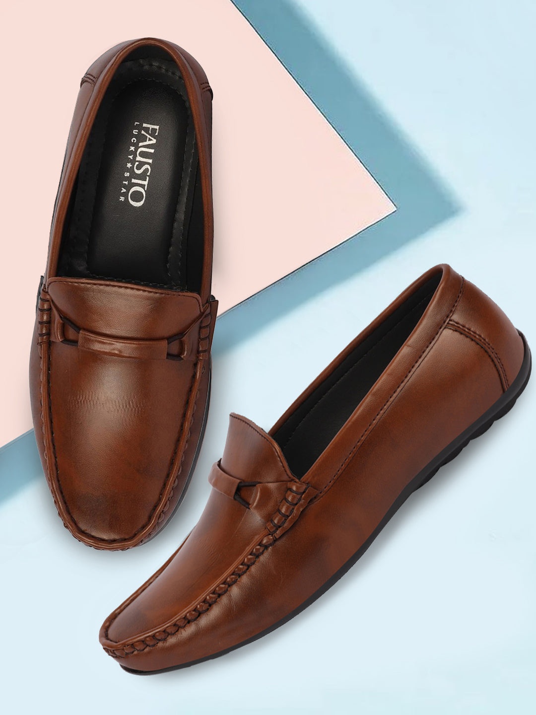 

FAUSTO Men Lightweight Horsebit Loafers, Brown