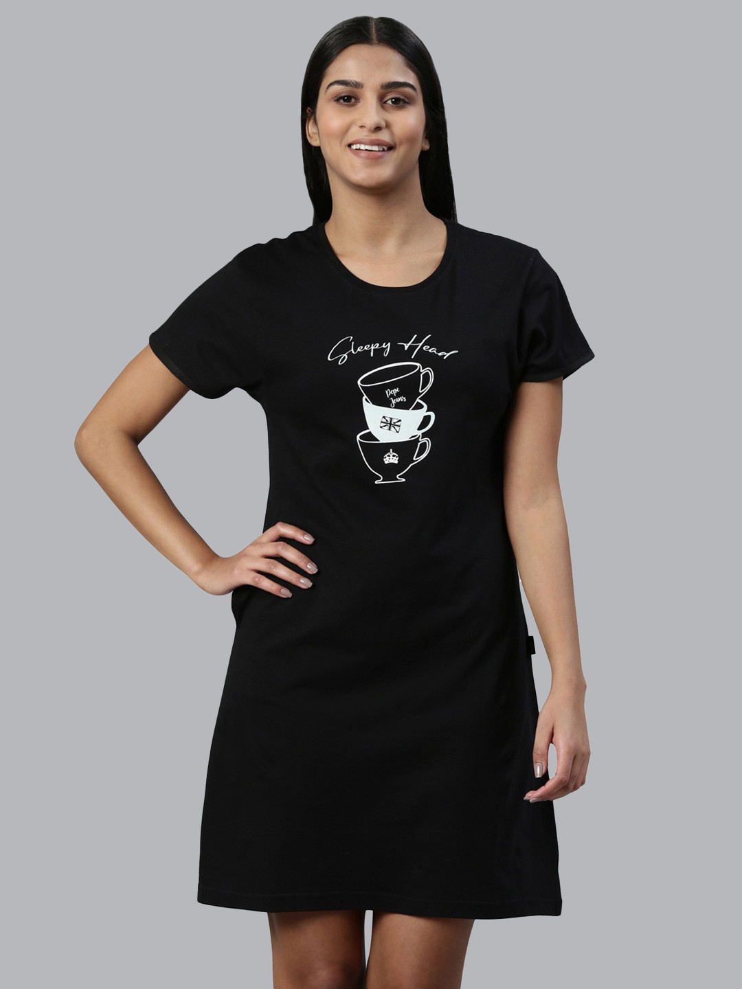 

Pepe Jeans Graphic Printed Pure Cotton Nightdress, Black
