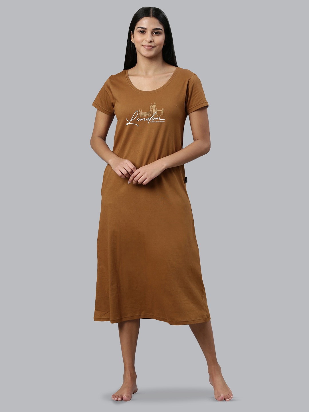 

Pepe Jeans Graphic Printed Pure Cotton Nightdress, Coffee brown