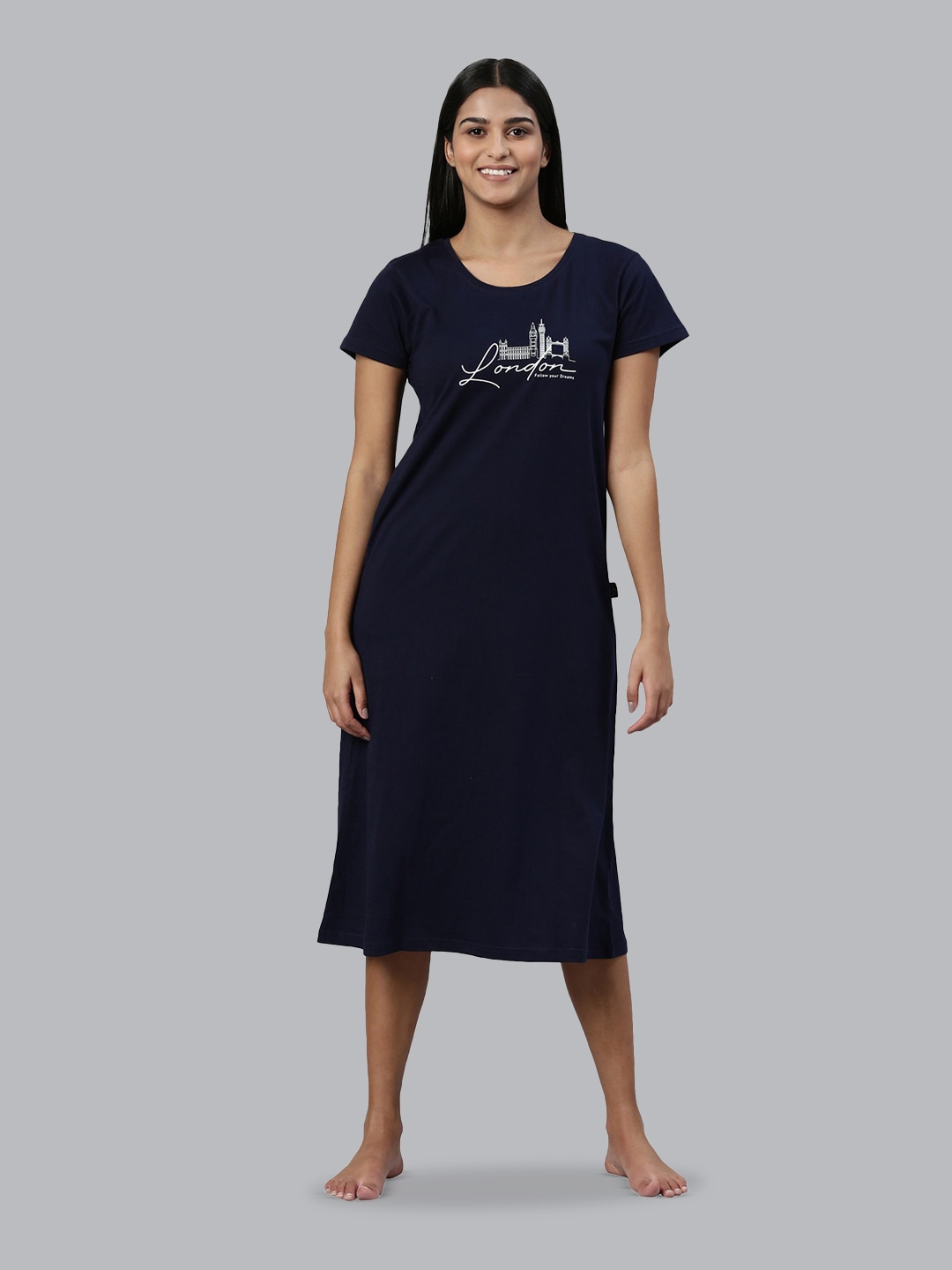 

Pepe Jeans Graphic Printed Pure Cotton Nightdress, Navy blue