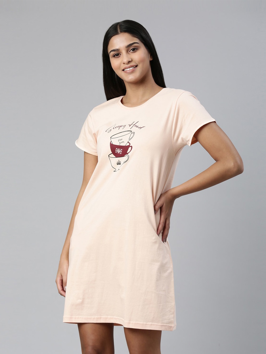 

Pepe Jeans Graphic Printed Pure Cotton Nightdress, Peach