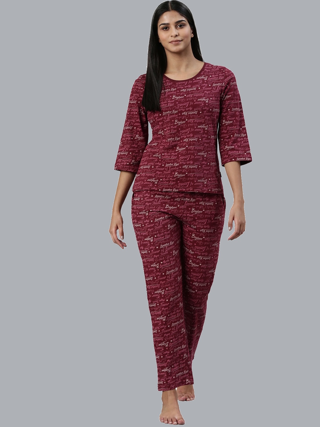 

Pepe Jeans Typography Printed Pure Cotton Night Suit, Maroon