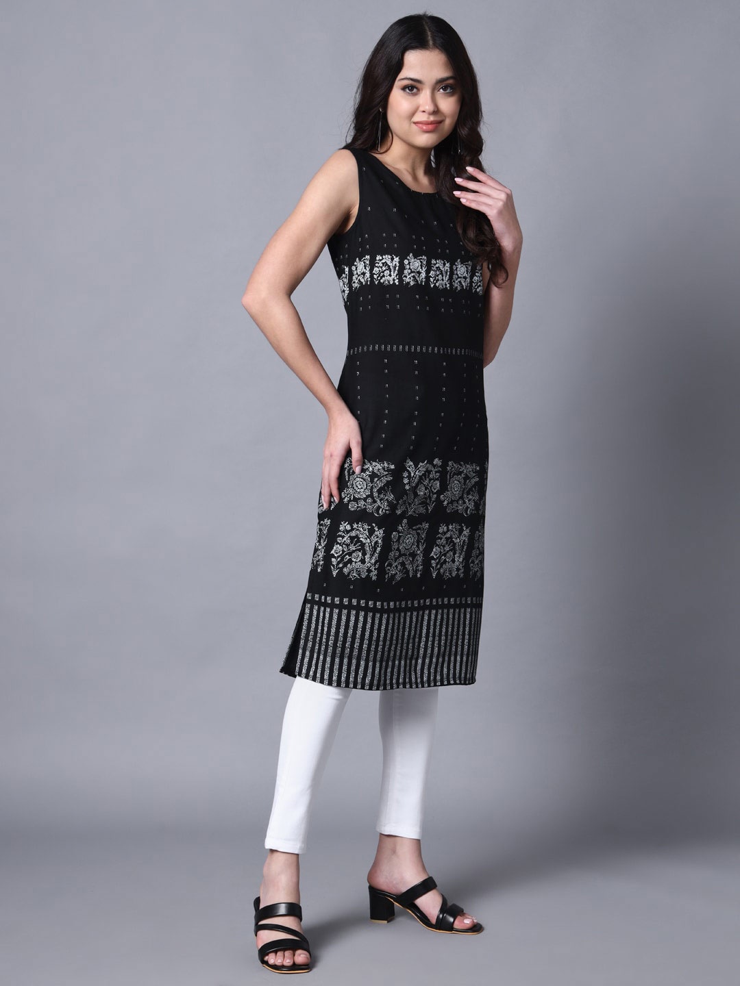 

DECKEDUP Ethnic Motifs Printed Cotton Kurta, Black