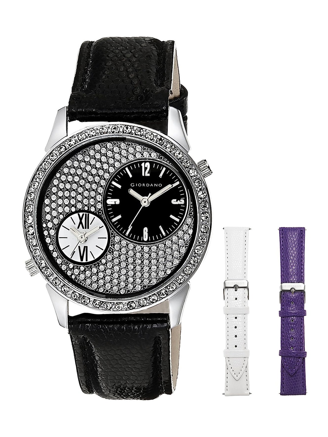 

GIORDANO Women Embellished Dial & Leather Straps Analogue Watch 60070-01, Black