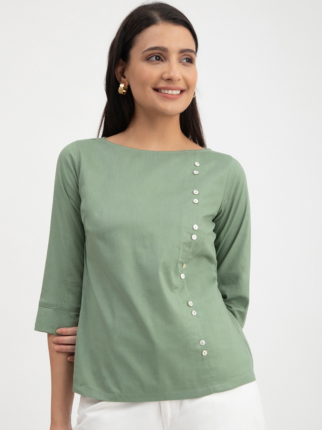 

FableStreet Boat Neck Top, Green