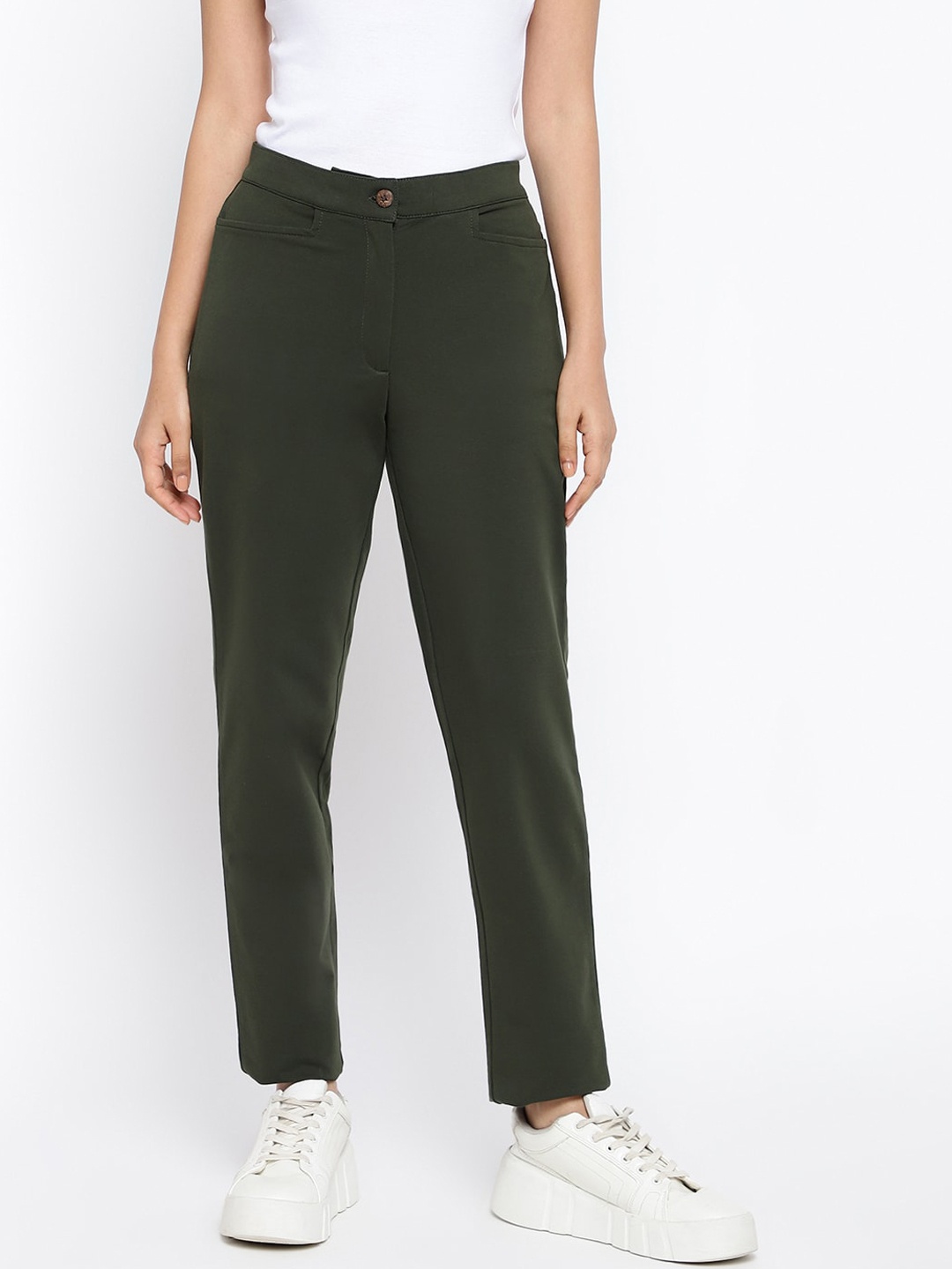 

Fabindia Women Mid-Rise Regular Cotton Trousers, Green