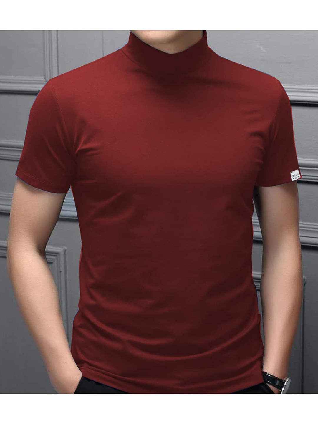 

CLAFOUTIS High Neck Slim Fit T-shirt, Maroon