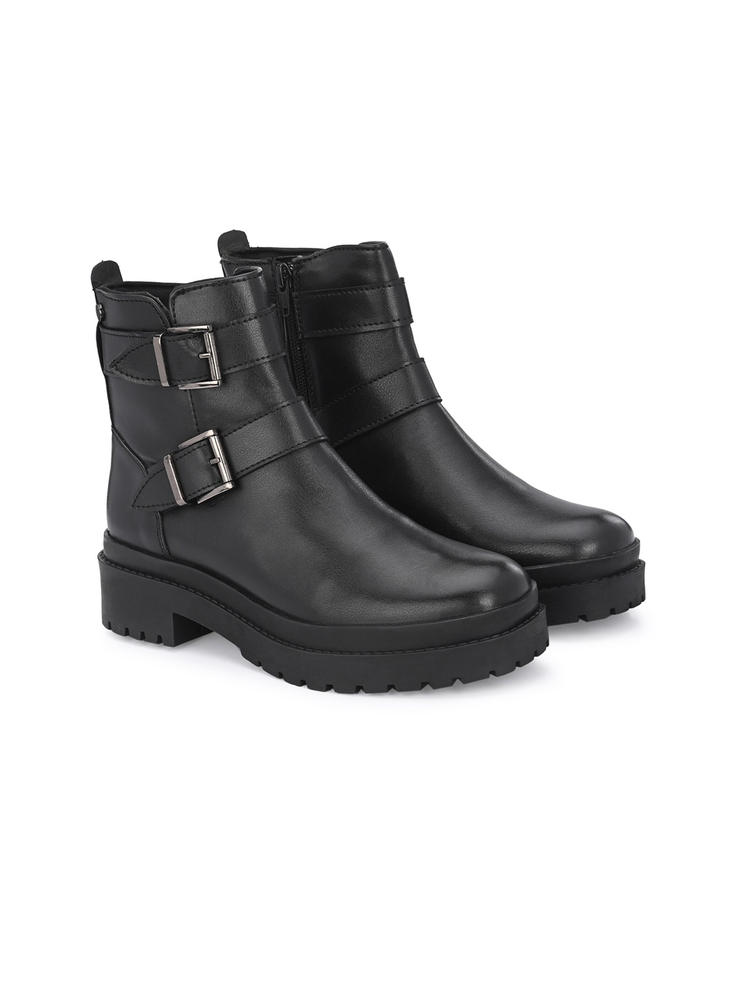 

Delize Women Buckled Mid-Top Regular Boots, Black