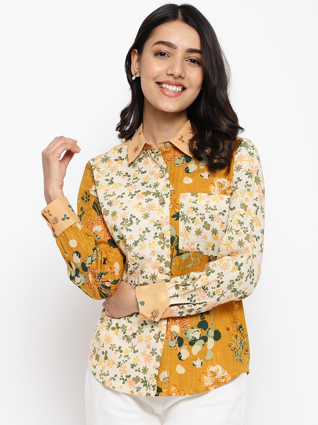 

Fabindia Floral Printed Cotton Casual Shirt, Yellow