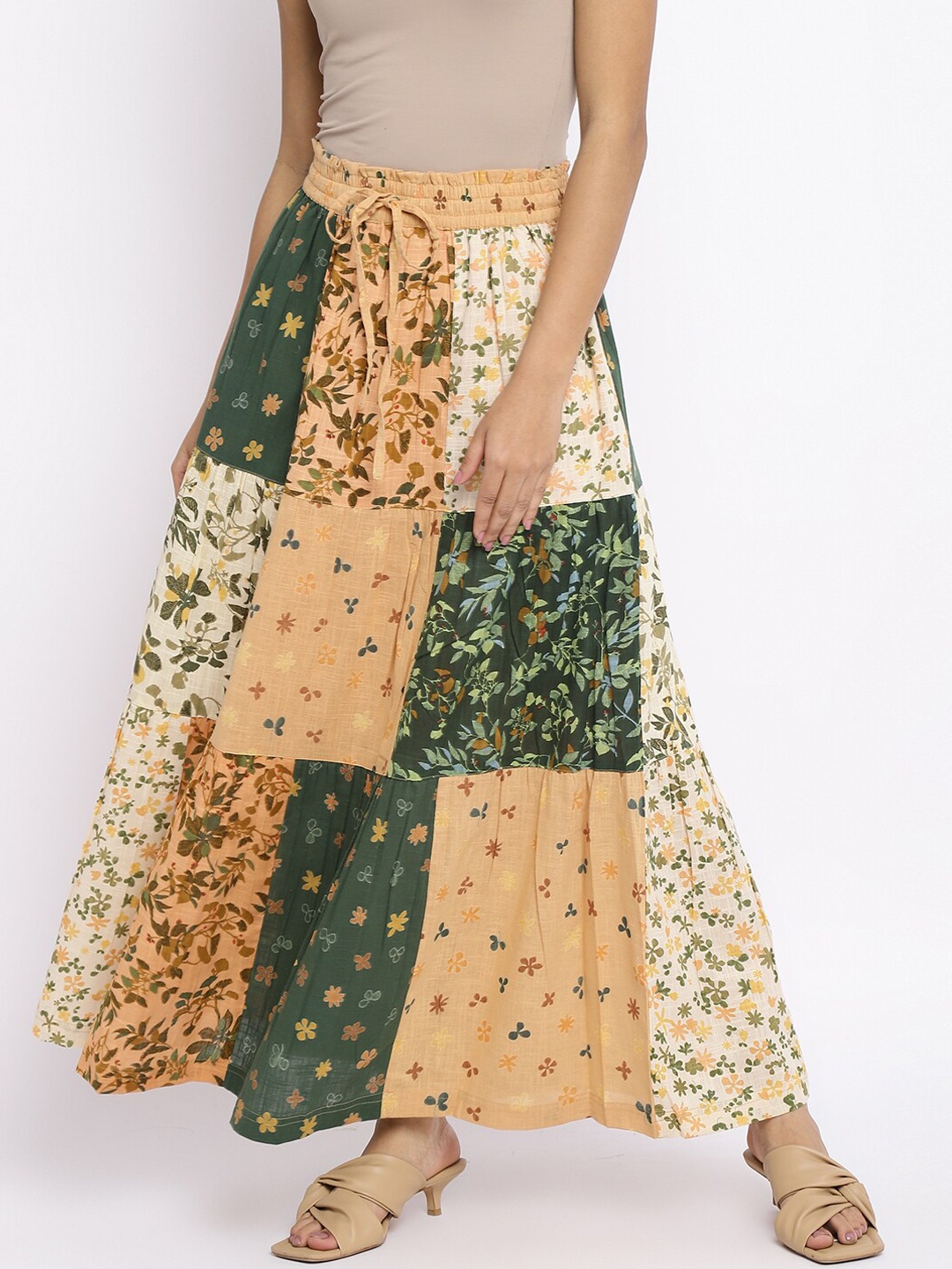 

Fabindia Printed A-line Cotton Maxi Skirt, Green