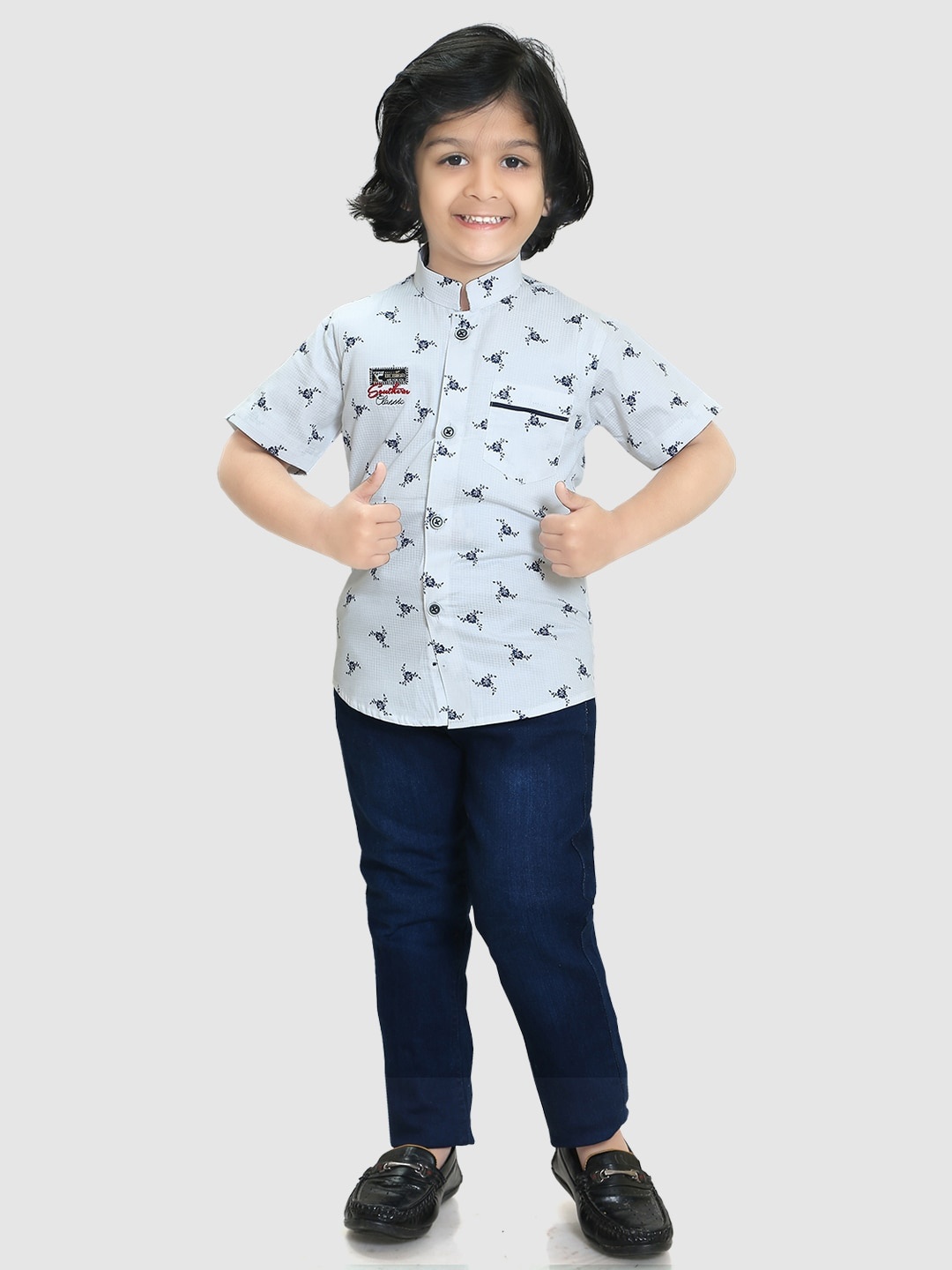 

TS TRENDS Boys Printed Shirt with Trousers, White