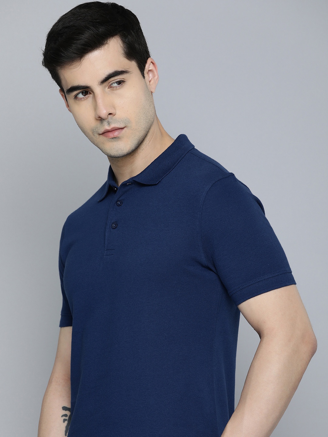 

ether Men Solid Polo Collar T-shirt, Navy blue