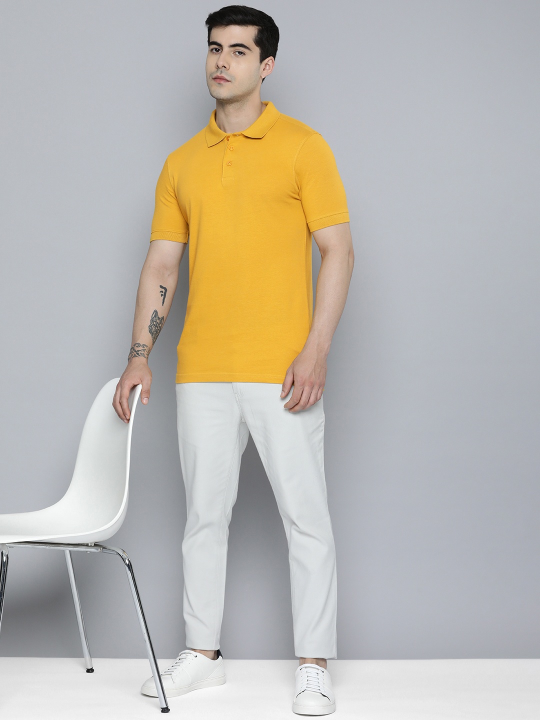 

ether Men Solid Polo Collar T-shirt, Mustard