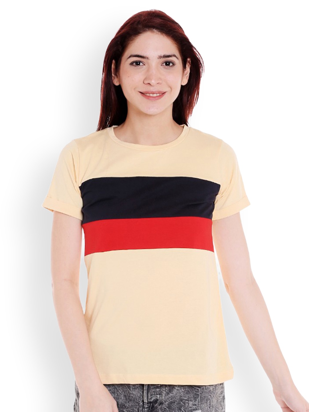 

Style Quotient Women Yellow Colourblocked Round Neck T-shirt