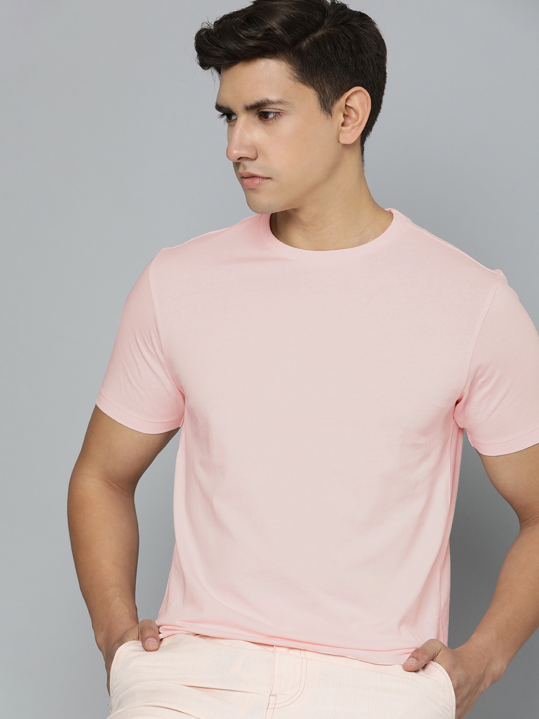 

ether Pure Cotton Round Neck T-shirt, Pink