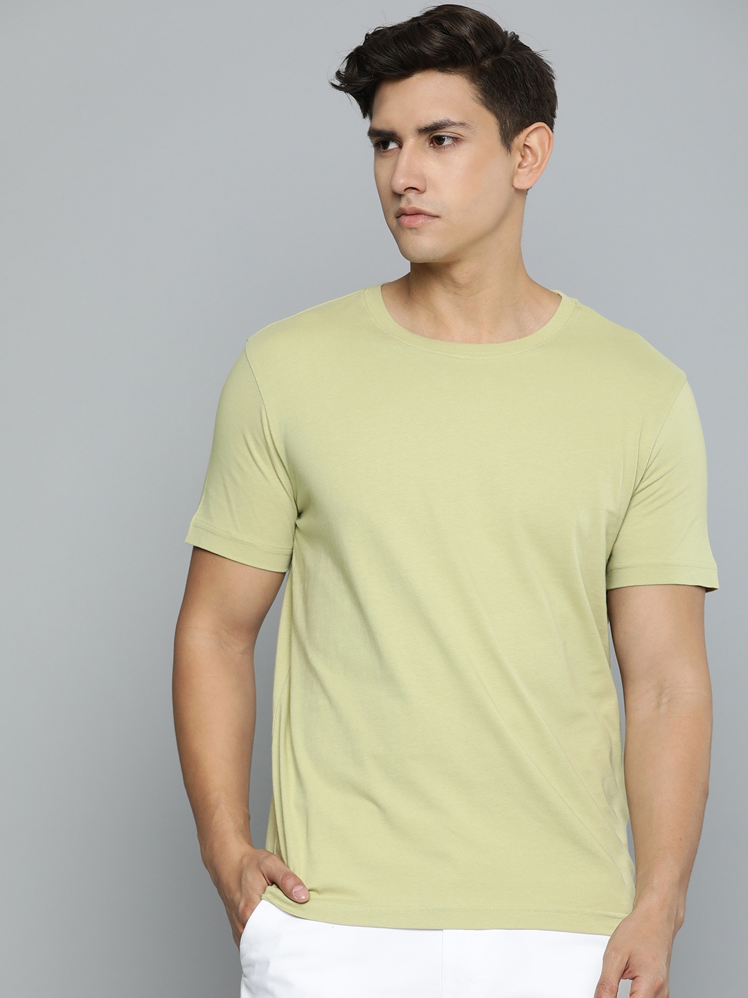 

ether Pure Cotton Round Neck T-shirt, Green