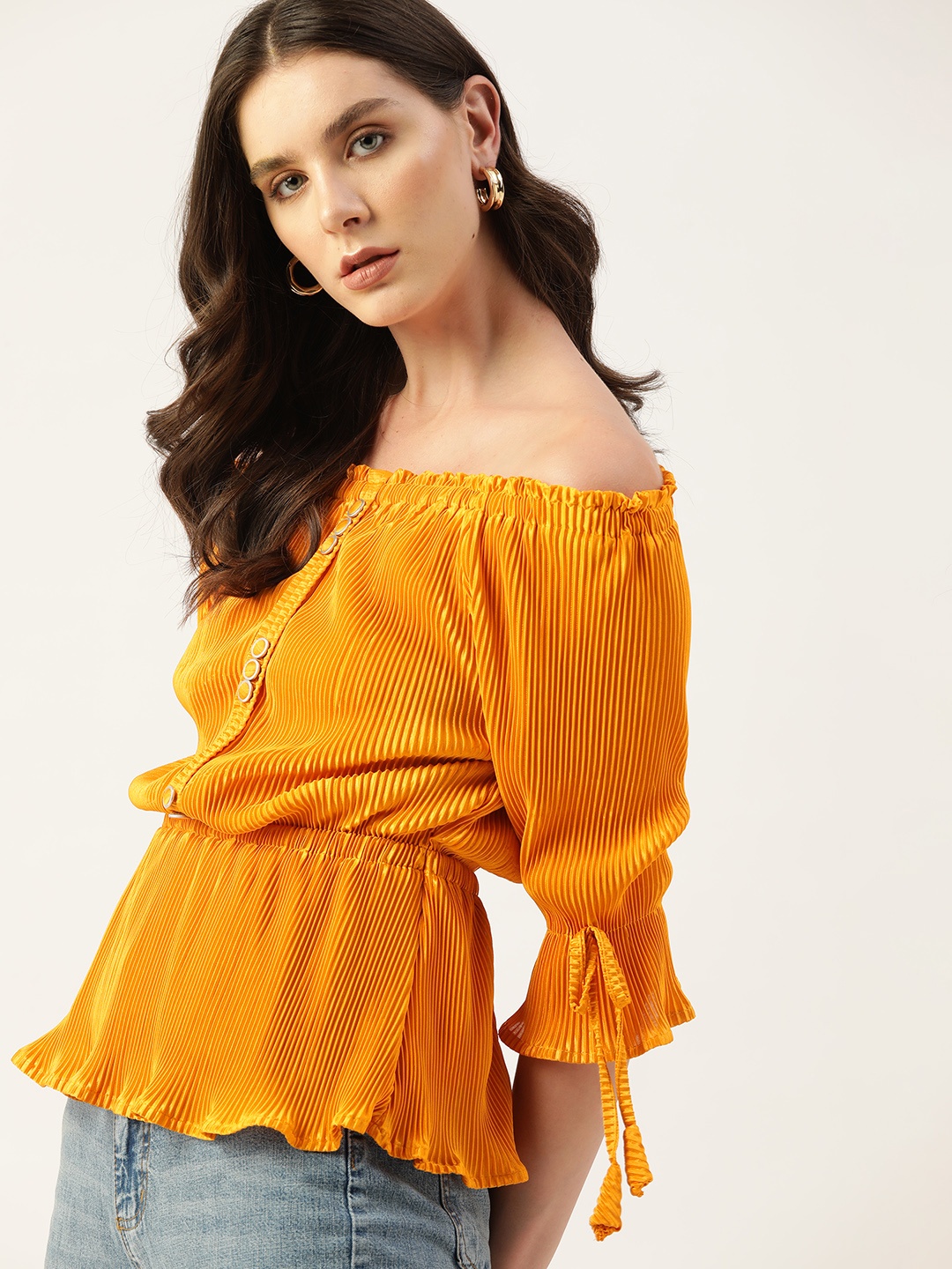 

Kook N Keech Off-Shoulder Bell Sleeve Bardot Top, Mustard