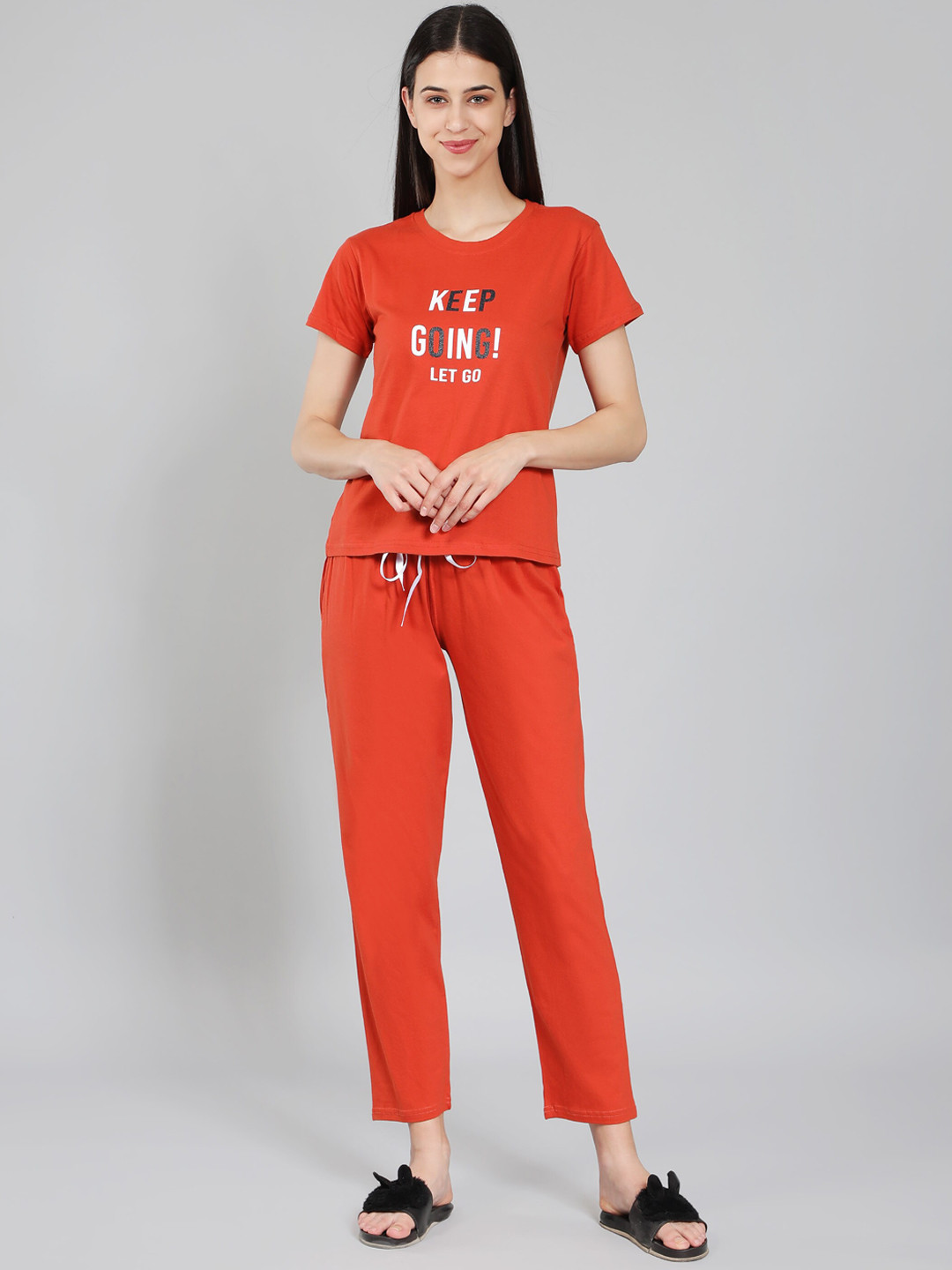 

LacyLook Typography Printed Night Suit, Orange