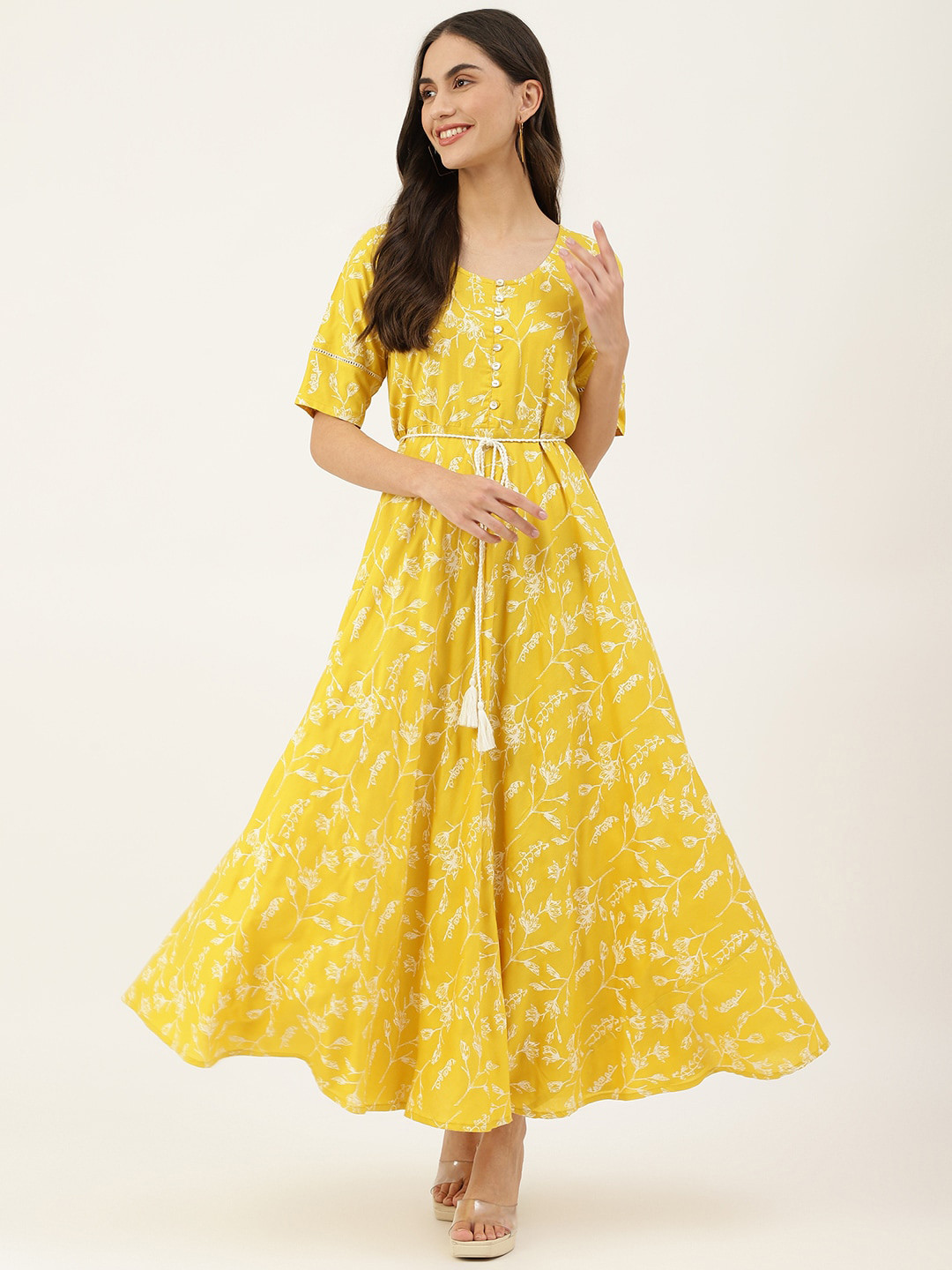 

DECKEDUP Floral Printed Maxi Dress, Yellow