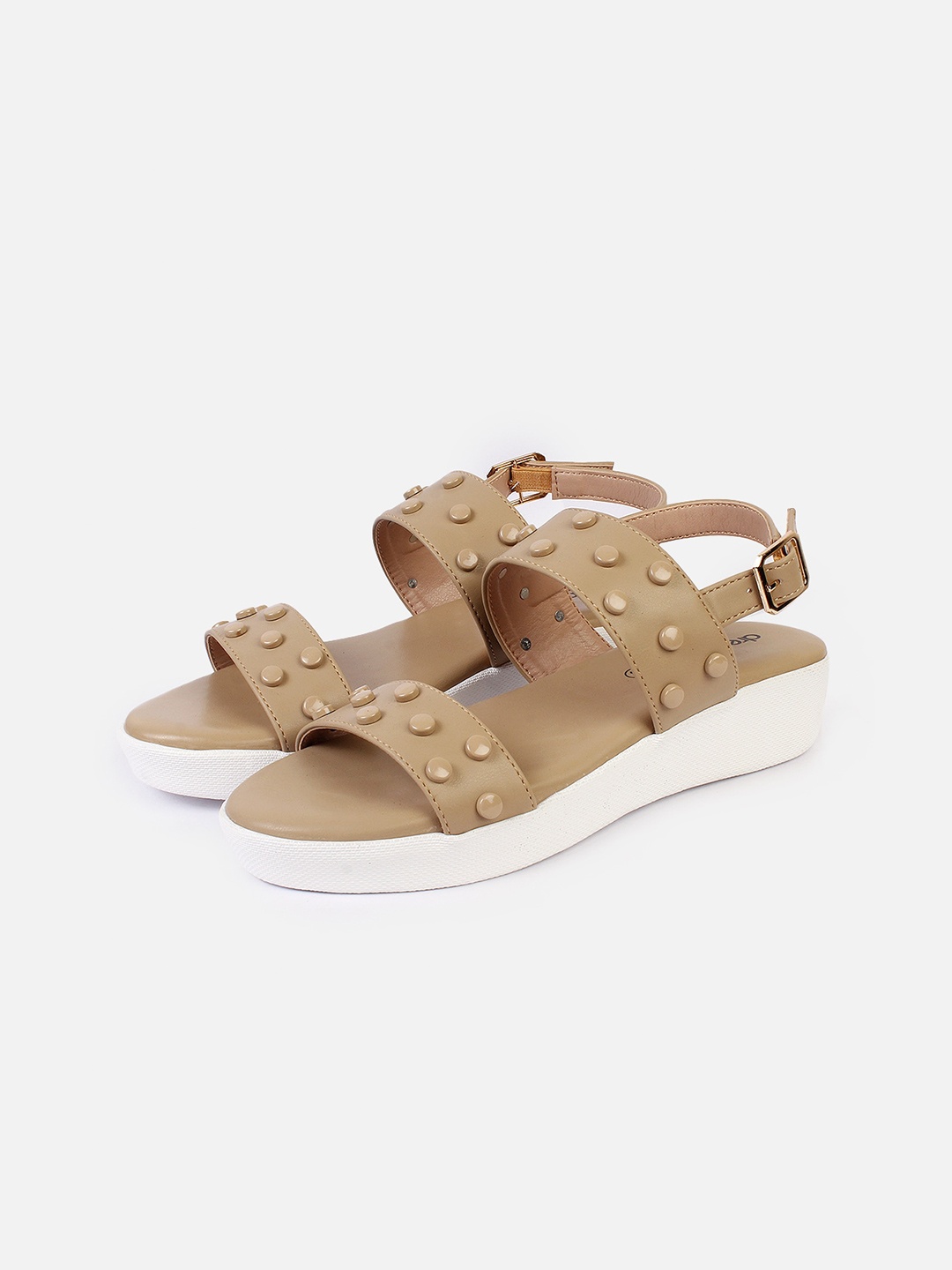 

DressBerry Women Embellished Open Toe Flats, Taupe